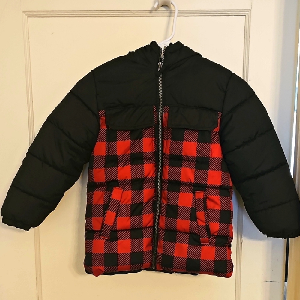 Children's Black and Red Plaid Puffer Jacket